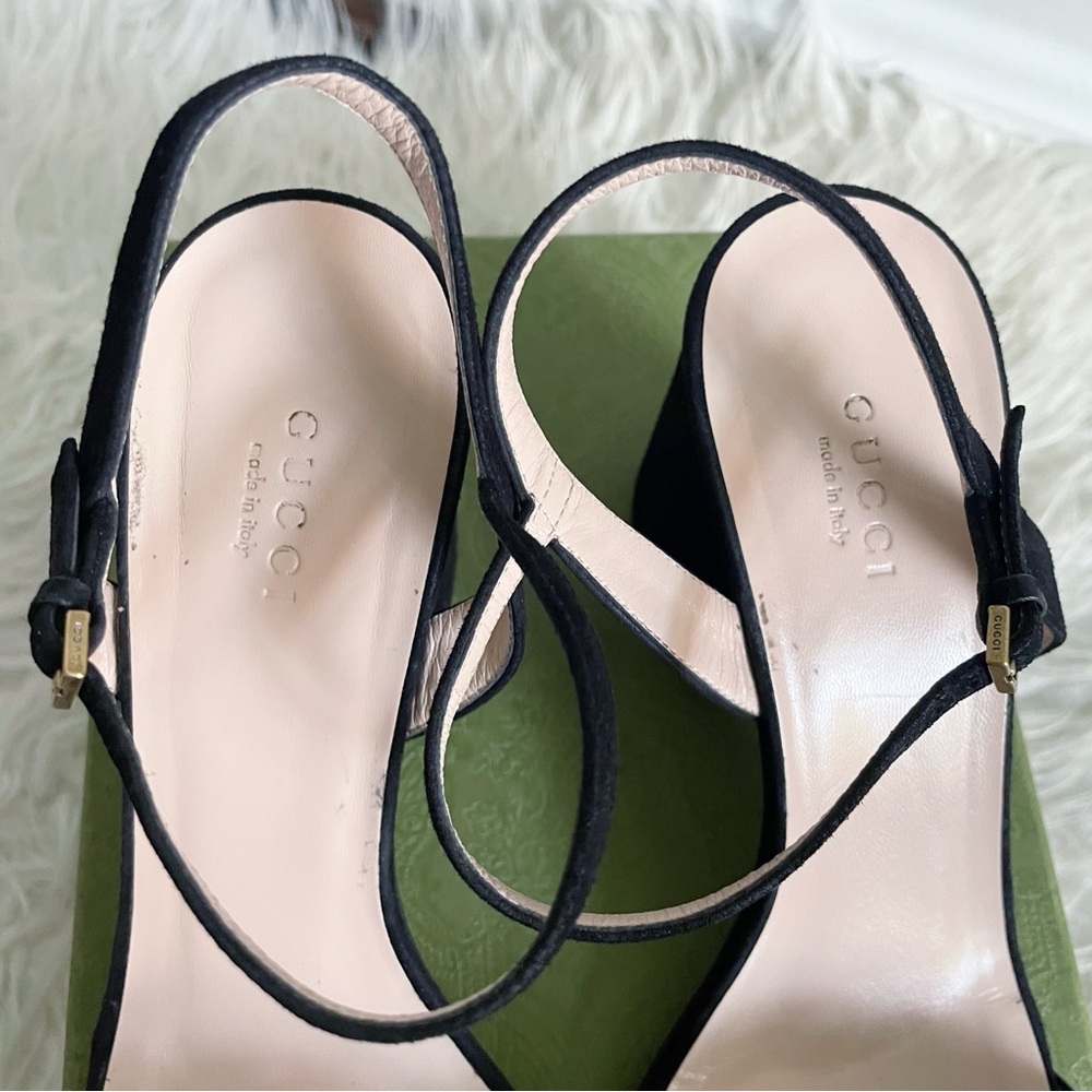 Gucci Marmont Suede Heeled Strappy Sandal GG Gold Logo size 39 - Picture 4 of 10